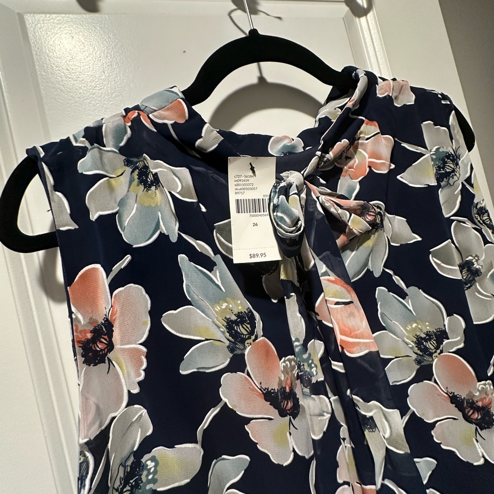 Lane Bryant Floral Tie-Neck Dress - Navy, Gray, Peach